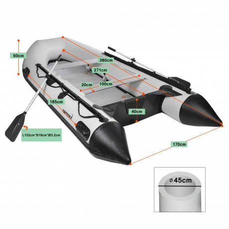NEMAXX Profi Schlauchboot 380 cm, Paddel für 6 + 1 Personen